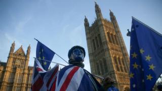 Пикетчик за ЕС у парламента Британии
