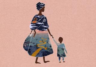 Ilustração de mãe com duas crianças