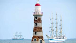 Tall ships off Roker Pier