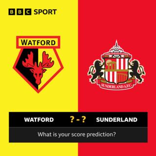 A graphic that asks 'what is your score prediction' with Watford and Sunderland on opposing sides