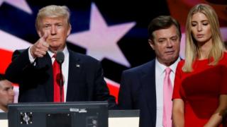 Дональд Трамп с Полом Манафортом и дочерью мистера Трампа Иванкой на Республиканском национальном съезде