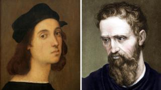 Rafael y Miguel Ángel, ambos autorretratos.