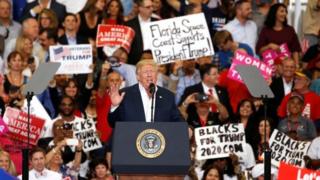 US President Donald Trump speaks during his "Make America Great Again" rally at Orlando Melbourne International Airport in Melbourne, Florida, US on 18 February 2017.