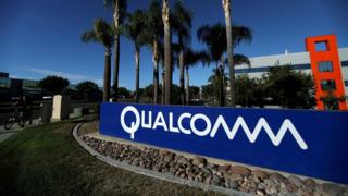 A sign on the Qualcomm campus is seen in San Diego, California, U.S. November 6, 2017.