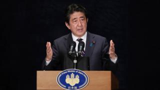 Japanese Prime Minister Shinzo Abe speaks during a press conference after the conclusion of the G-20 Summit in Hangzhou in eastern China's Zhejiang Province, Monday, 5 September 2016.
