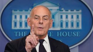 White House Chief of Staff John Kelly speaks during a daily briefing at the White House on 19 October 2017