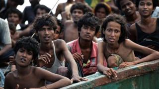 Rohingya refugees on a boat off Thailand in 2015