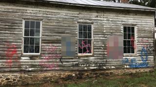 Swastikas were also painted across the windows, with another 