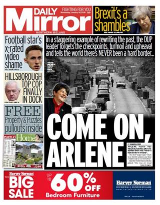 Front page of the Daily Mirror on Wednesday