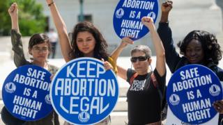 Abortion rights demonstrators hold a rally outside the US Supreme Court in Washington