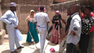 Production set of Makanta Biyu wey be one di love movies wey Kannywood act last year and BBC cover di shooting