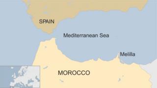 Mapụ n'egosi ebe Melilla nọketere Morocco nso.