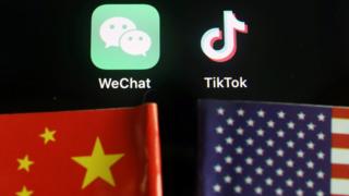 WeChat and TikTok logos alongside US and China flags