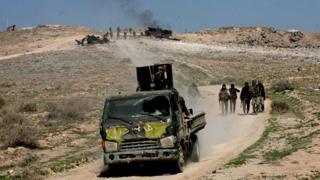 Syrian Army forces on Aleppo-Khanaser road in Aleppo province, Syria, 29 February 2016