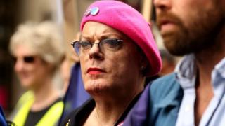 Eddie Izzard stands alongside pro-Europe protesters