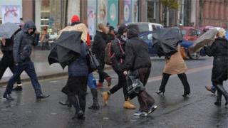 Umbrellas out in Belfast
