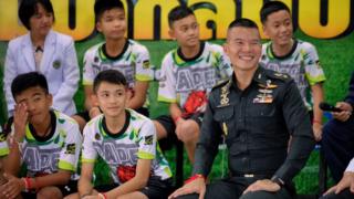 Members of a Thai football team trapped in a cave give a press conference