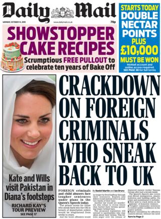 Front page of the Daily Mail on 14 October 2019