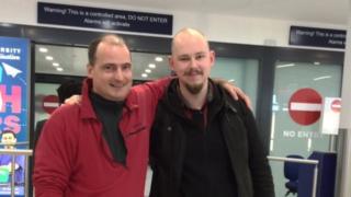 Lawrence Trace and Max Jeckeln meeting at the airport