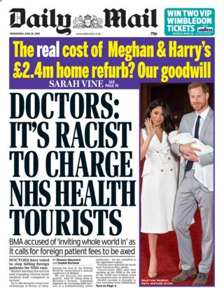 Daily Mail front page 26/06/19