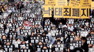 (캡션) 지난 달, 헌법재판소의 낙태죄 위헌 판결을 촉구하는 낙태죄 폐지 촉구 집회를 열렸다