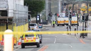 Scene in Manchester the day following the attack on Manchester Arena