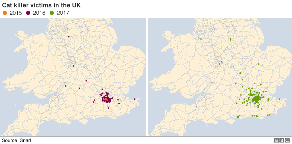 map of cat killings across UK