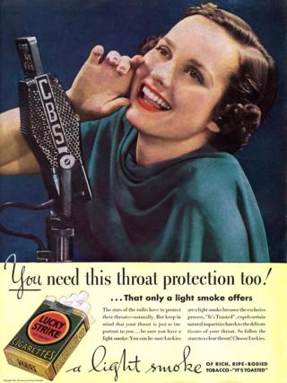 A Lucky Strike ad from 1937 publicising the healthy and protective qualities of tobacco