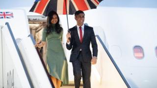 Prime Minister Rishi Sunak and his wife Akshata Murty arriving by plane in Hiroshima after their visit to Tokyo,