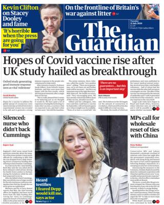 Guardian front page 21 July 2020
