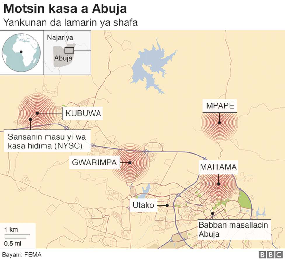 Yankunan da mostin kasar ya shafa a Abuja