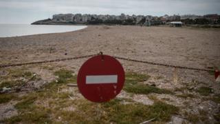 A view of a closed beach at the port town of Rafina near Athens on April 29, 2020