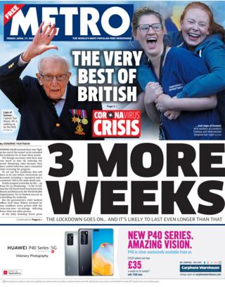 Metro front page, 17/4/20