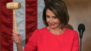 Mancy Pelosi for her swearing in as she dey hold gavel