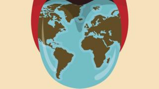 Ilustración de una boca con lengua fuera conteniendo un mapa