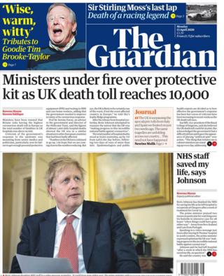 The Guardian front page 13 April