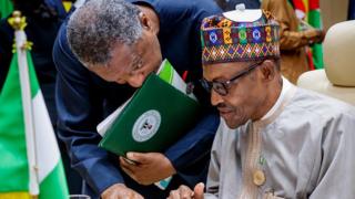 President Muhammadu Buhari and Foreign Affairs Minister, Geoffrey Onyeama