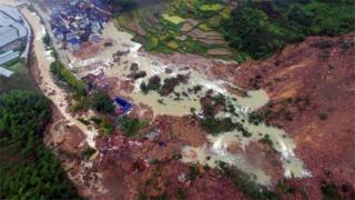 The site of a landslide caused by heavy rains brought by Typhoon Megi, in Sucun Village, Lishui, Zhejiang province, China, September 29, 2016.