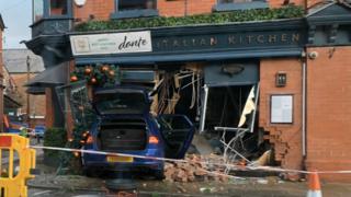 VW Golf crashed into Dante Italian Kitchen in Hale