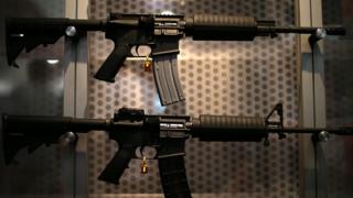 Assault weapons in a display at the 2013 NRA Annual Meeting