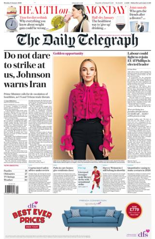 Telegraph front page 6 January 2020