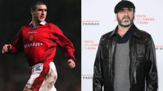 Cantona jugando para el Manchester United en 1997 y en el Festival de Cine de Roma en 2015.