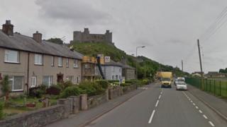 A496 overlooked by Harlech Castle