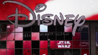 The Disney logo outside the Disney Store in Times Square, New York