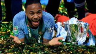 Raheem Sterling na murnar cin kofin Carabao da Manchester City ta yi