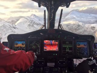 View from cockpit from Inverness Coastguard helicopter