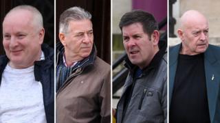 Alan Godfrey, 66, Christopher Price, 68, Robert Pye, 66, and Stephen Russell, 66, leaving court