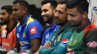 Indian cricket team captain Rohit Sharma (C) speaks during an Asia Cup press conference as Hong Kong