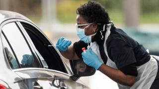 Drive-through coronavirus testing in Chessington