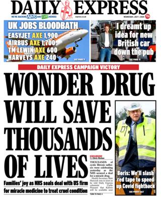 Daily Express front page 01.07.20